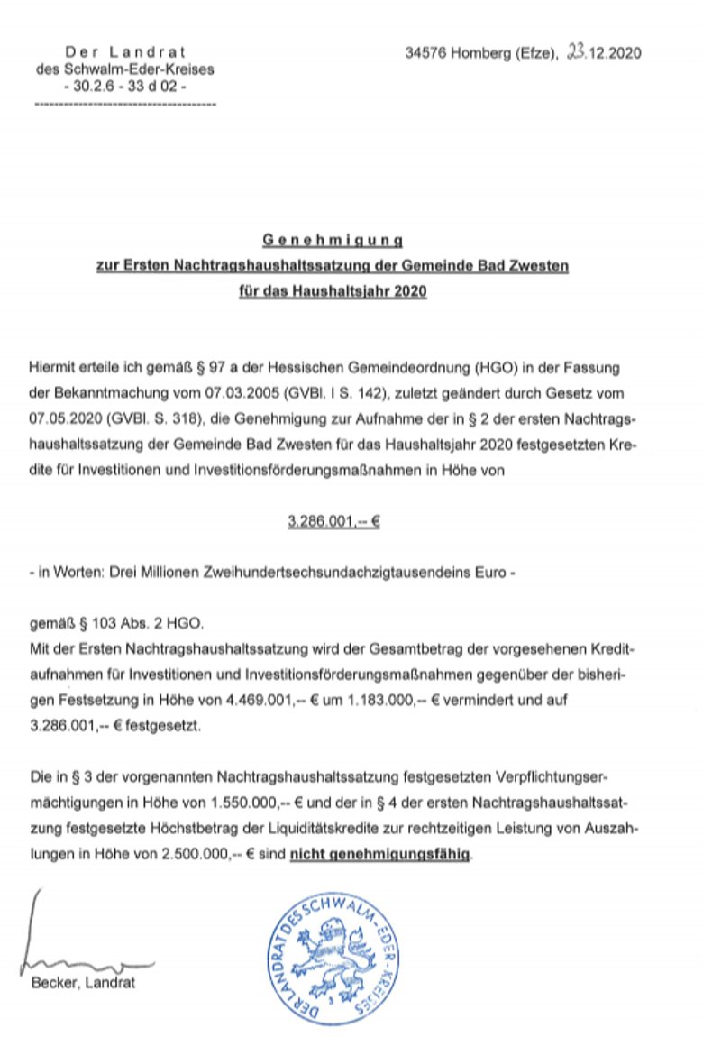 Erste Nachtragshaushaltssatzung und Bekanntmachung | Startseite