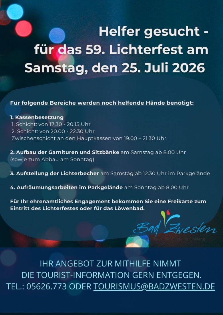 Ehrenamtliche Helfer für das 58. Lichterfest am Samstag, den 27. Juli 2024 gesucht! - 1